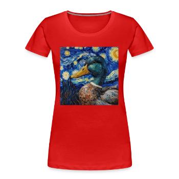 Duck, Animal, Van Gogh, Starry Night - Women's Premium Organic T-Shirt - red - Front - Mia (176cm)