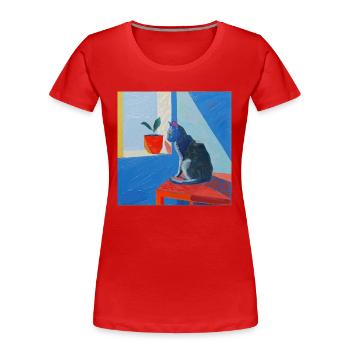 Cat, cat motif, pop art, gift, gift idea - Women's Premium Organic T-Shirt - red - Front - Mia (176cm)