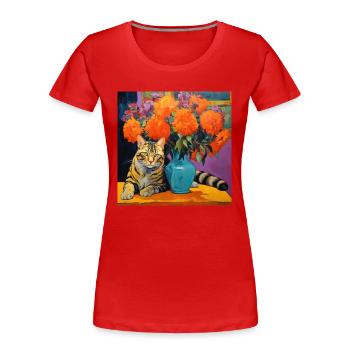 cat, cat motif, flowers, gift, gift idea - Women's Premium Organic T-Shirt - red - Front - Mia (176cm)