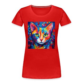 cat, cat motif, colorful, gift, gift ideas - Women's Premium Organic T-Shirt - red - Front - Mia (176cm)