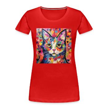 cat, cat motif, heart, gift, gift ideas - Women's Premium Organic T-Shirt - red - Front - Mia (176cm)