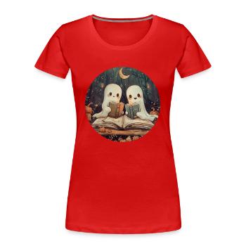 Ghosts, Reading, Book, Library, Halloween - Women's Premium Organic T-Shirt - red - Front - Mia (176cm)