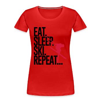 Eat. Sleep. Ski. Repeat... - Frauen Premium Bio T-Shirt - Rot - Vorne - Mia (176cm)
