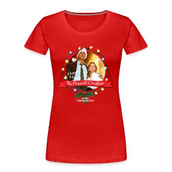 Schöne Bescherung Design The Happiest Christmas - Frauen Premium Bio T-Shirt - Rot - Vorne - Mia (176cm)