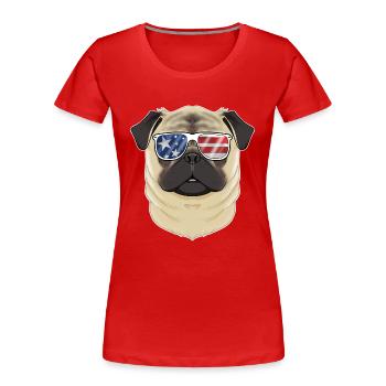 Pug USA Sunglasses I American Flag Pug - Frauen Premium Bio T-Shirt - Rot - Vorne - Mia (176cm)