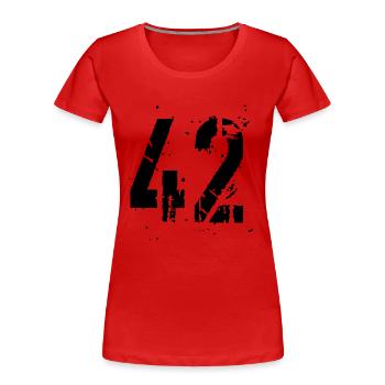 42 Nombre 42 - T-shirt bio Premium Femme - rouge - Devant - Mia (176cm)