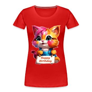 A Funny Birthday Kitten - Women's Premium Organic T-Shirt - red - Front - Mia (176cm)