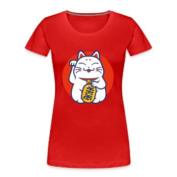 Lucky cat - Maneki-neko - T-shirt bio Premium Femme - rouge - Devant - Mia (176cm)