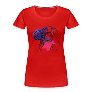 girl with headphones, woman with headphones - T-shirt bio Premium Femme - rouge - Devant - Mia (176cm)