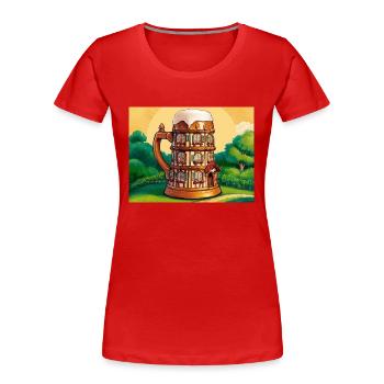 Ein Fachwerkhaus in Form eines Bieres - Frauen Premium Bio T-Shirt - Rot - Vorne - Mia (176cm)