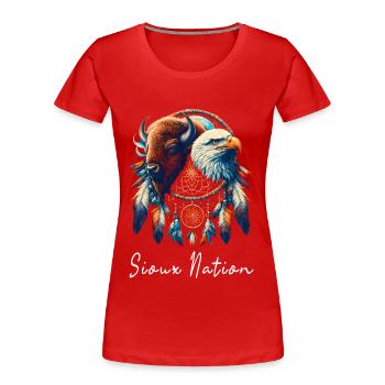 Sioux Nation Eagle Bison Dreamcatcher T Shirt - Frauen Premium Bio T-Shirt - Rot - Vorne - Mia (176cm)