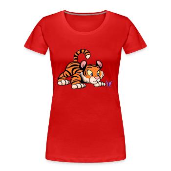 Baby-Tiger mit Schmetterling - Frauen Premium Bio T-Shirt - Rot - Vorne - Mia (176cm)