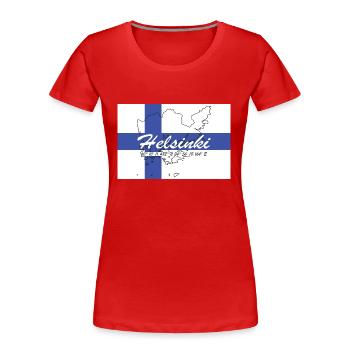 Helsinki - Hauptstadt mit GPS & Flagge - Frauen Premium Bio T-Shirt - Rot - Vorne - Mia (176cm)