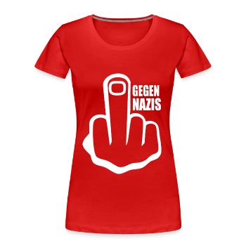 Gegen rechts Mittelfinger - Frauen Premium Bio T-Shirt - Rot - Vorne - Mia (176cm)