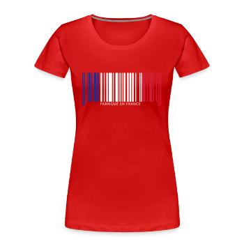 Code barre france - T-shirt bio Premium Femme - rouge - Devant - Mia (176cm)