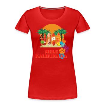 Mele Kalikimaka Retro Hawai Weihnachten Outfit - Frauen Premium Bio T-Shirt - Rot - Vorne - Mia (176cm)