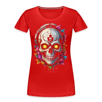 Totenkopf Blumen - Frauen Premium Bio T-Shirt - Rot - Vorne - Mia (176cm)