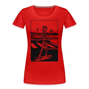 Skelett mit Skateboard überquert eine Landstrasse. - Frauen Premium Bio T-Shirt - Rot - Vorne - Mia (176cm)