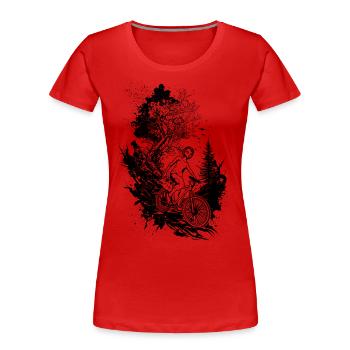 Conception de vélo de montagne aventureuse dans la nature. - T-shirt bio Premium Femme - rouge - Devant - Mia (176cm)