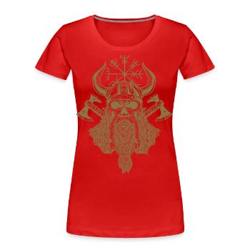 Viking Warrior Skull Beard Axes Runes Vegvisir - Women's Premium Organic T-Shirt - red - Front - Mia (176cm)