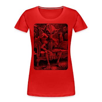 Comic shirt: Alien in a relaxed atmosphere. - Women's Premium Organic T-Shirt - red - Front - Mia (176cm)
