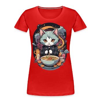 Katze Ramen Liebe Japanisches Nudelsuppen Design - Frauen Premium Bio T-Shirt - Rot - Vorne - Mia (176cm)