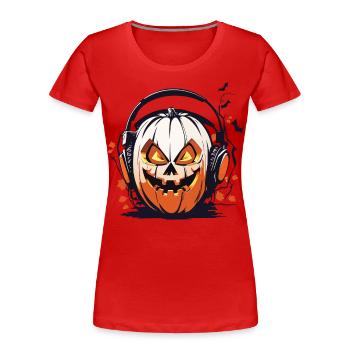 Halloween Musik Kürbis Kopfhörer Spaß Design - Frauen Premium Bio T-Shirt - Rot - Vorne - Mia (176cm)