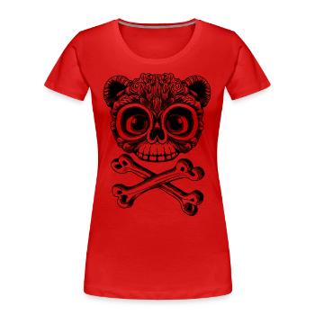 Plüsch-Revolte: Teddybär im süßen Totenkopf-Outfit - Frauen Premium Bio T-Shirt - Rot - Vorne - Mia (176cm)