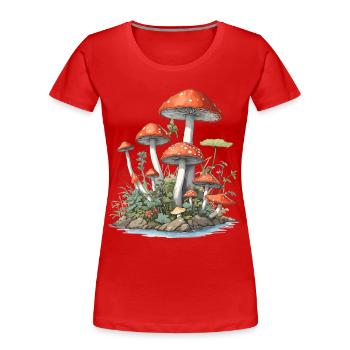 Gobelincore champignon Vintage Nature Design - T-shirt bio Premium Femme - rouge - Devant - Mia (176cm)