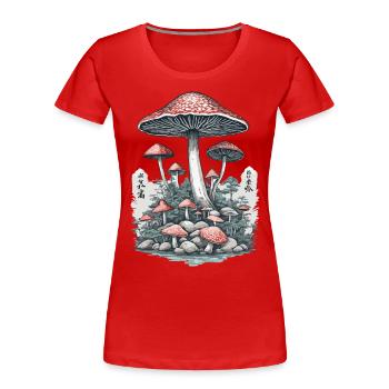 Champignon japonais Vintage Ukiyo-E champignon Design - T-shirt bio Premium Femme - rouge - Devant - Mia (176cm)