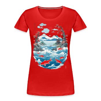 Aesthetic Koi Karpfen Japan Vintage Streetwear - Frauen Premium Bio T-Shirt - Rot - Vorne - Mia (176cm)