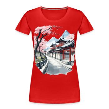 Japan Vintage Aesthetic Retro Streetwear Design - Frauen Premium Bio T-Shirt - Rot - Vorne - Mia (176cm)