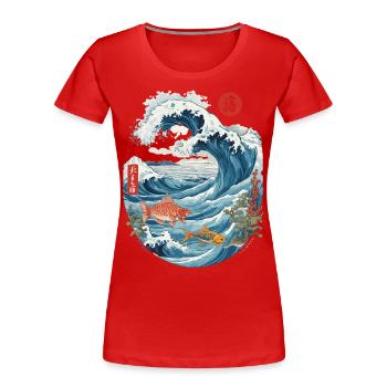 Asien Meer Ozean Ukiyo-E Vintage Kanji Streetwear - Frauen Premium Bio T-Shirt - Rot - Vorne - Mia (176cm)