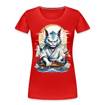 Asian Monster Cat Japan Yokai Ukiyo-E Style - Women's Premium Organic T-Shirt - red - Front - Mia (176cm)