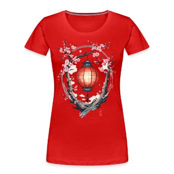 Japan Kirschblüten Laterne Streetwear Aesthetic - Frauen Premium Bio T-Shirt - Rot - Vorne - Mia (176cm)