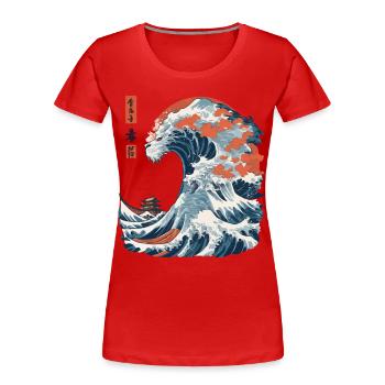 Monster Wave Japon Ukiyo-E Streetwear Vintage - T-shirt bio Premium Femme - rouge - Devant - Mia (176cm)