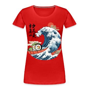 Sushi Ukiyo-E Wave Retro Japan Art - T-shirt bio Premium Femme - rouge - Devant - Mia (176cm)