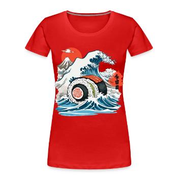 Rouleau de sushi japonais Vintage Ukiyo-E Design - T-shirt bio Premium Femme - rouge - Devant - Mia (176cm)