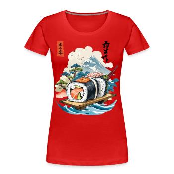 Ukiyo-E Sushi Kunstwerk Design - Frauen Premium Bio T-Shirt - Rot - Vorne - Mia (176cm)