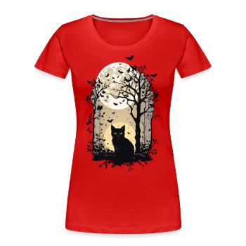 Sorcières chat Halloween pleine lune esthétique - T-shirt bio Premium Femme - rouge - Devant - Mia (176cm)