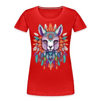 Alpaga spirituel Mandala Power Animal - T-shirt bio Premium Femme - rouge - Devant - Mia (176cm)