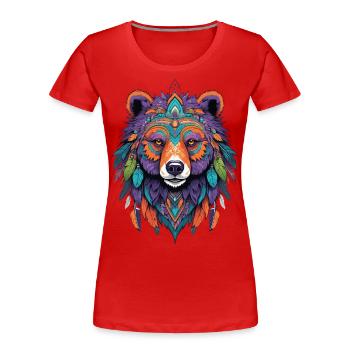 ours Mandala plumes Design ésotérique - T-shirt bio Premium Femme - rouge - Devant - Mia (176cm)
