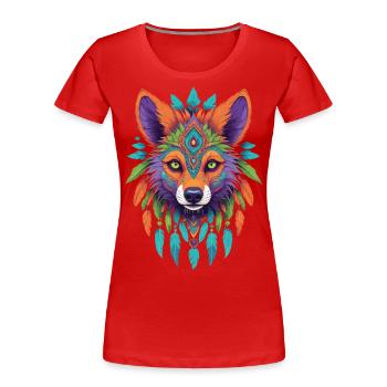 Chacal Mandala Art ésotérique - T-shirt bio Premium Femme - rouge - Devant - Mia (176cm)