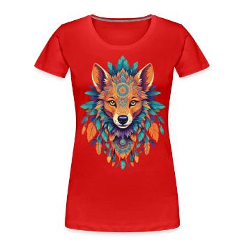 Dingo Totem Spirituel Chien Puissance Animal Mandala - T-shirt bio Premium Femme - rouge - Devant - Mia (176cm)
