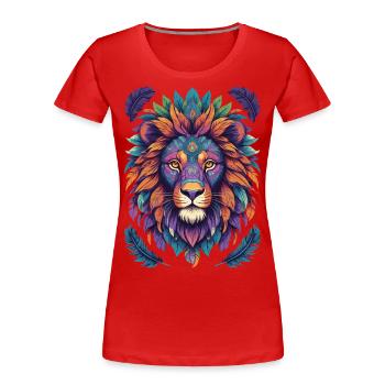 Lion Mandala Animal Yoga Méditation - T-shirt bio Premium Femme - rouge - Devant - Mia (176cm)