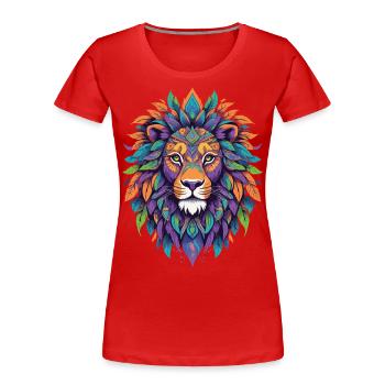 Lion spirituel Mandala puissance Animal Design - T-shirt bio Premium Femme - rouge - Devant - Mia (176cm)