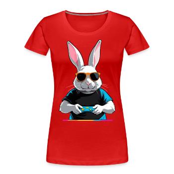 Osterhase Gamer & Ikonisches Ostern Streetwear - Frauen Premium Bio T-Shirt - Rot - Vorne - Mia (176cm)