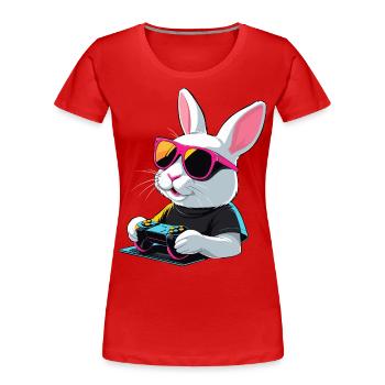 Osterhase Gamer Gaming Streetwear Ikonisches - Frauen Premium Bio T-Shirt - Rot - Vorne - Mia (176cm)