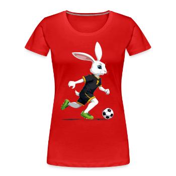 Osterhase Fußballspieler und Ostern Fußball Design - Frauen Premium Bio T-Shirt - Rot - Vorne - Mia (176cm)