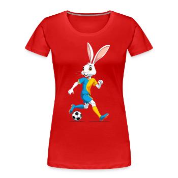 Osterhase Fußballspieler und Ostern Fußball Design - Frauen Premium Bio T-Shirt - Rot - Vorne - Mia (176cm)